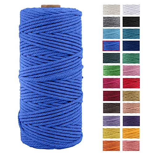 JeogYong Naturliches Baumwolle Garn, Baumwollgarn Makramee-Seil Weiches Baumwoll-Seil, zum Wandbehänge, Pflanzenhalter, Basteln, Heimtextilien, Geschenkverpackung 3mm x 109 Yards (Blau) von JeogYong