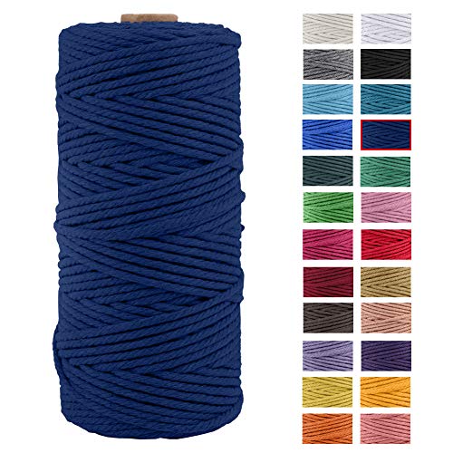 JeogYong Naturliches Baumwolle Garn, Baumwollgarn Makramee-Seil Weiches Baumwoll-Seil, zum Wandbehänge, Pflanzenhalter, Basteln, Heimtextilien, Geschenkverpackung 3mm x 109 Yards (Dunkelblau) von JeogYong