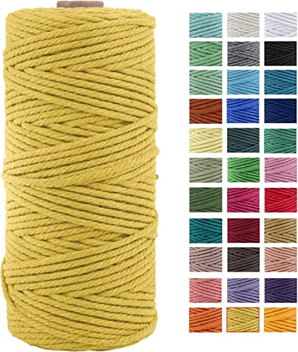 JeogYong Naturliches Baumwolle Garn, Baumwollgarn Makramee-Seil Weiches Baumwoll-Seil, zum Wandbehänge, Pflanzenhalter, Basteln, Heimtextilien, Geschenkverpackung 3mm x 109 Yards (Gelb) von JeogYong