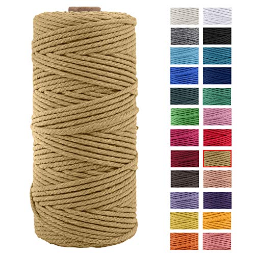 JeogYong Naturliches Baumwolle Garn, Baumwollgarn Makramee-Seil Weiches Baumwoll-Seil, zum Wandbehänge, Pflanzenhalter, Basteln, Heimtextilien, Geschenkverpackung 3mm x 109 Yards (Kaffee) von JeogYong