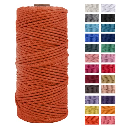 JeogYong Naturliches Baumwolle Garn, Baumwollgarn Makramee-Seil Weiches Baumwoll-Seil, zum Wandbehänge, Pflanzenhalter, Basteln, Heimtextilien, Geschenkverpackung 3mm x 109 Yards (Orange) von JeogYong