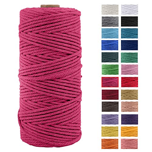 JeogYong Naturliches Baumwolle Garn, Baumwollgarn Makramee-Seil Weiches Baumwoll-Seil, zum Wandbehänge, Pflanzenhalter, Basteln, Heimtextilien, Geschenkverpackung 3mm x 109 Yards (Rose Red) von JeogYong