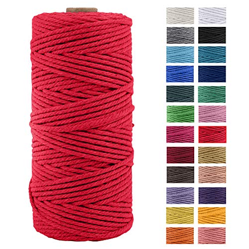 JeogYong Naturliches Baumwolle Garn, Baumwollgarn Makramee-Seil Weiches Baumwoll-Seil, zum Wandbehänge, Pflanzenhalter, Basteln, Heimtextilien, Geschenkverpackung 3mm x 109 Yards (Rot) von JeogYong