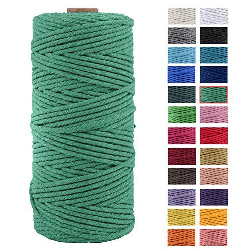 JeogYong Naturliches Baumwolle Garn, Baumwollgarn Makramee-Seil Weiches Baumwoll-Seil, zum Wandbehänge, Pflanzenhalter, Basteln, Heimtextilien, Geschenkverpackung 3mm x 109 Yards (Smaragd) von JeogYong