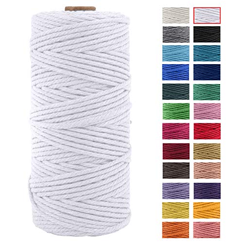 JeogYong Naturliches Baumwolle Garn, Baumwollgarn Makramee-Seil Weiches Baumwoll-Seil, zum Wandbehänge, Pflanzenhalter, Basteln, Heimtextilien, Geschenkverpackung 3mm x 109 Yards (Weiß) von JeogYong