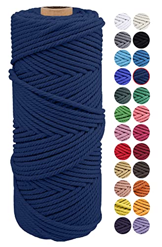 JeogYong Naturliches Baumwolle Garn, Natürlich Baumwollgarn Makramee-Seil Weiches Baumwoll-Seil, zum Wandbehänge, Pflanzenhalter, Basteln, Heimtextilien, Geschenkverpackung 2mm x 100m (Dunkelblau) von JeogYong