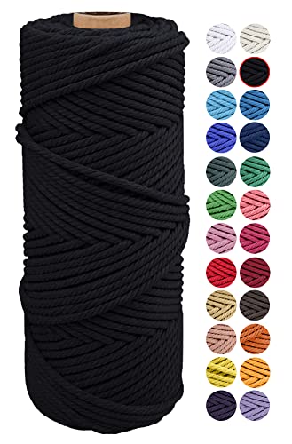 JeogYong Naturliches Baumwolle Garn, Natürlich Baumwollgarn Makramee-Seil Weiches Baumwoll-Seil, zum Wandbehänge, Pflanzenhalter, Basteln, Heimtextilien, Geschenkverpackung 2mm x 100m (Schwarz) von JeogYong