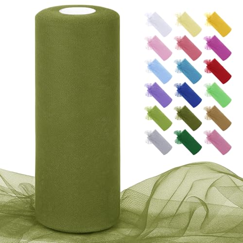JeogYong Olivgrüner Tüllstoff, Rollen, 30,5 cm x 91,4 m, Polyester-Netzstoff, Netzstoff, Tüllband für Tutu-Röcke, Geschenkverpackungen, Geburtstag/Party/Hochzeitsdekoration, Bastelarbeiten von JeogYong