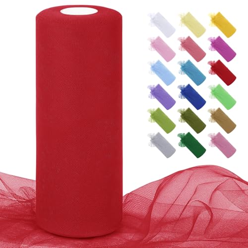 JeogYong Rote Tüllstoffrollen, 30,5 cm x 91,4 m, Polyester-Netzstoff, Netzstoff, Tüllband für Tutu-Röcke, Geschenkverpackungen, Geburtstag/Party/Hochzeitsdekoration, DIY Handwerk von JeogYong