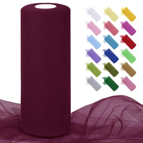 JeogYong Weinroter Tüllstoff, Rollen, 30,5 cm x 91,4 m, Polyester-Netzstoff, Netzstoff, Tüllband für Tutu-Röcke, Geschenkverpackungen, Geburtstag/Party/Hochzeitsdekoration, DIY Handwerk von JeogYong