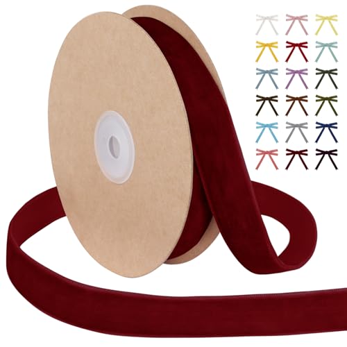 JeogYong Weinrotes Samtband, 2,5 cm x 9,1 m, einseitiges Samtband, Vintage-Band für Geschenkverpackungen, Kränze, Hochzeit, Party, Heimdekoration, DIY Handwerk JeogYong Weinrotes Samtband, 2,5 cm x 9,1 m, einseitiges Samtband, Vintage-Band für Geschenkverpackungen, Kränze, Hochzeit, Party, Heimdekoration, DIY Handwerk von JeogYong