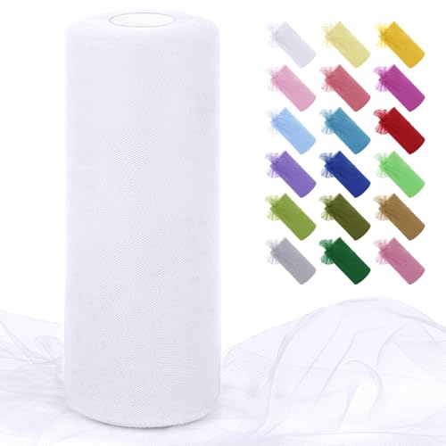 JeogYong Weißer Tüllstoff, Rollen, 30,5 cm x 91,4 m, Polyester-Netzstoff, Netzstoff, Tüllband für Tutu-Röcke, Geschenkverpackungen, Geburtstag/Party/Hochzeitsdekoration, DIY Handwerk von JeogYong