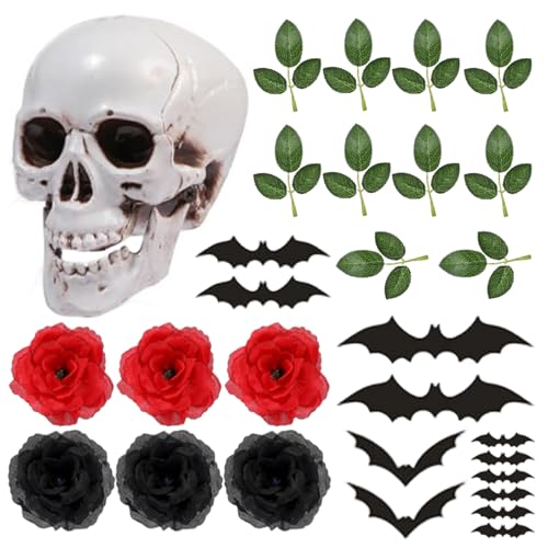 Halloween Cake Toper, 29pcs/Set Halloween -Kuchen -Dekorationen Gothic Skull Topper mit Rosen Fledermäusen und Zweigen für Partyfestvorräte, gotische Dekorationen von Jeorywoet