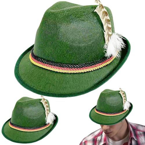Jeorywoet Fedora Hut Männer, 2pcs Festivalhut, Oktoberfest Mens Fedora Hüte mit Federn, klassische Retro -Kappen für Halloween -Dress -up, Bierfestival -Rollenspiel, Herrenkleid Hut, Dunkelgrün von Jeorywoet