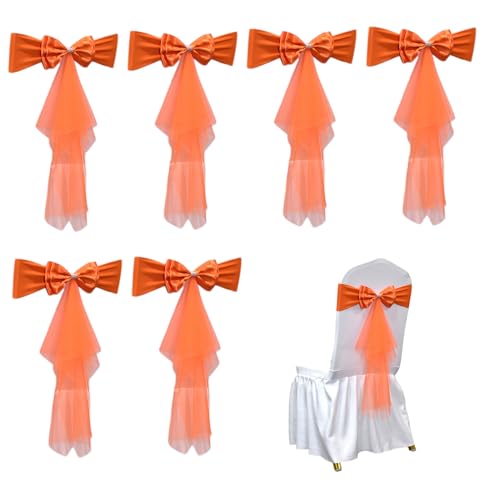 Jeorywoet Stuhlschärfen, 6pcs Stuhl Bögen Schärpe Elegante Orange Stretch Double Baubänder für Hochzeiten, Feiertagsfeiern und Bankette, Deckungen für Hochzeit von Jeorywoet