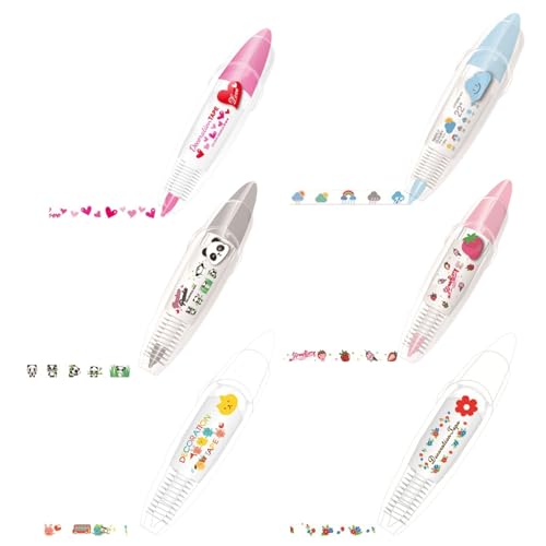 Korrekturbandstift, 6pcs dekorative Stifte DIY NETTE Tiere Drücken Sie kreative Cartoon -Muster -Spitzen -Korrekturbandstift für Karten Postkarten Notizbuch von Jeorywoet