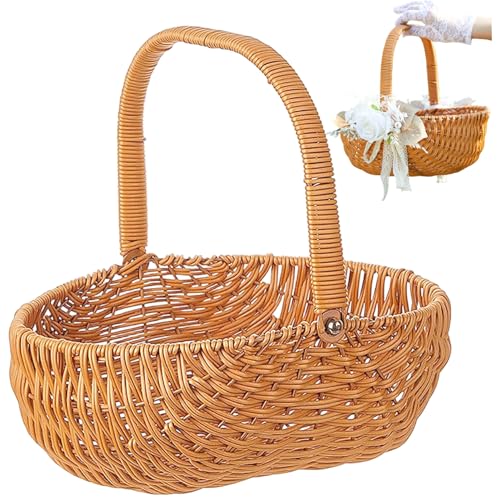 Wicker Picknickkörbe, Blumenmädchenkorb, 12x12 rustikaler tragbarer Plastikwebkorb mit Griff für Hochzeiten im Freien, Kleiner Garten, von Jeorywoet