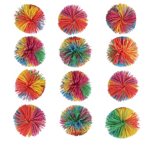 12 Stück Wuschelball Mitgebsel Kindergeburtstag Gastgeschenke, Baller Jonglierbälle Sensorik Spielzeug Stressball Kinder Autismus Hilfsmittel, Rainbow Squeeze Ball für Familienspiele/Party von Jeqqinuz