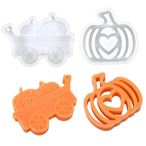 2 Stück Silikonformen Gießformen Herbst Silikonform Kürbis Gießform Kürbis für Bastelbeton DIY Erntedankfest Thanksgiving Geschenk, Halloween Resin Decoration(Kürbisform+Kürbiskutsche) von Jeqqinuz