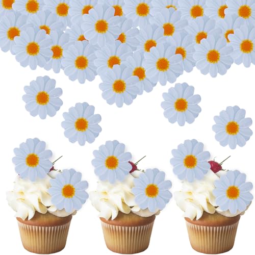 40 Stück Essbare Blumen für Torte Tortendeko Essbar Esspapier Tortenaufleger, Cake Topper Geburtstag Edible Flowers für Hochzeit, Babyparty Cupcake Dekoration(Gänseblümchen) von Jeqqinuz