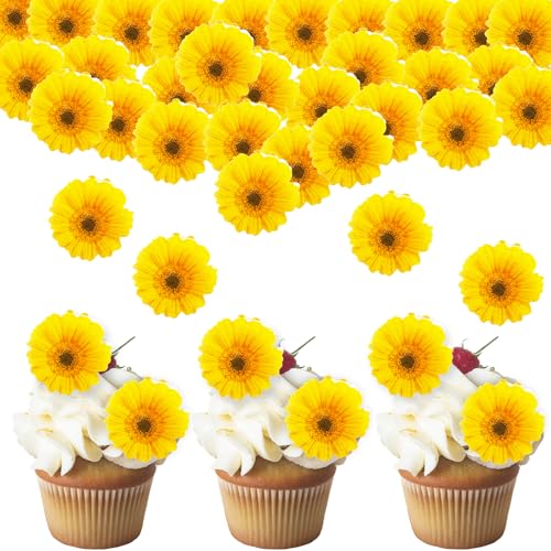 40 Stück Essbare Blumen für Torte Tortendeko Essbar Esspapier Tortenaufleger, Cake Topper Geburtstag Edible Flowers für Hochzeit, Babyparty Cupcake Dekoration(Sonnenblume) von Jeqqinuz