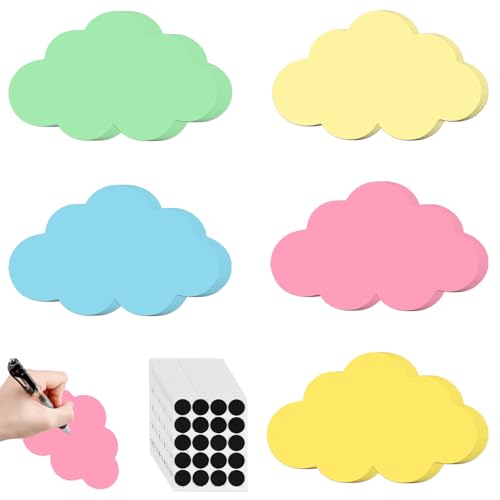50 Stück Moderationskarten Wolke, Lernkarten Wolke, Moderationskarten Selbstklebend mit 50 Selbstklebenden Klettband für Notizen Büro Schule, 5 Farben (23 x 14cm)(B) von Jeqqinuz