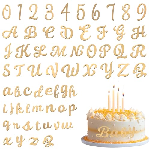 64Pcs Buchstaben für Torte Tortendeko Gold, Cake Topper Personalisiert Kuchen Deko, Tortendeko Name A-Z Alphabet DIY Set für Geburtstag, Babyparty, Jubiläen, Hochzeit(Gold) von Jeqqinuz