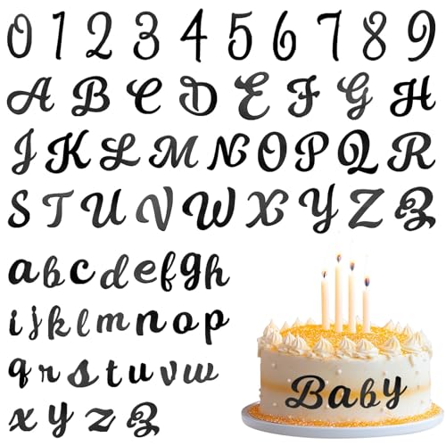 64Pcs Buchstaben für Torte Tortendeko Gold, Cake Topper Personalisiert Kuchen Deko, Tortendeko Name A-Z Alphabet DIY Set für Geburtstag, Babyparty, Jubiläen, Hochzeit(Schwarz) von Jeqqinuz