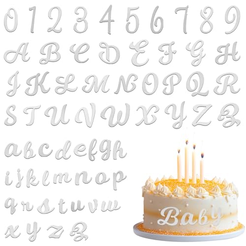 64Pcs Buchstaben für Torte Tortendeko Gold, Cake Topper Personalisiert Kuchen Deko, Tortendeko Name A-Z Alphabet DIY Set für Geburtstag, Babyparty, Jubiläen, Hochzeit(Silber) von Jeqqinuz
