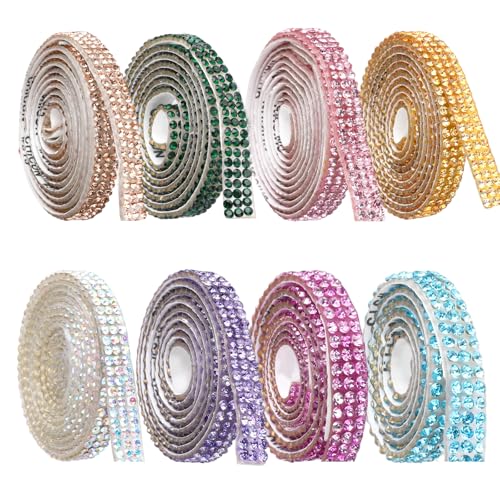 8 Rollen Strassband Glitzerband Selbstklebend Strasssteine Selbstklebend Glitzer Sticker, 8 Farben Multifunktionales DIY Fashion Tape, 0,66 cm Breit, für Kunst Handwerk, Schuhe, Kleidung von Jeqqinuz
