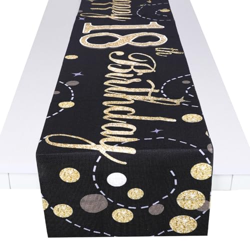 Tischläufer 18 Geburtstag, 18. Geburtstag Mädchen Junge Geburtstagsdeko Party Deko, Schwarz Gold Tischläufer, Happy Birthday 18, 35x180cm, für 18 Jährige Jungen, Mädchen, Feier Tischläufer 18 Geburtstag, 18. Geburtstag Mädchen Junge Geburtstagsdeko Party Deko, Schwarz Gold Tischläufer, Happy Birthday 18, 35x180cm, für 18 Jährige Jungen, Mädchen, Feier von Jeqqinuz