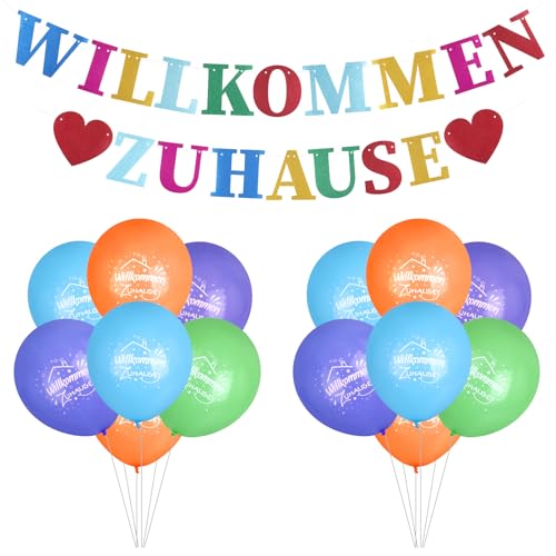 Willkommen Zuhause Herzlich Willkommen Girlande mit 7 Stück Luftballons, Home Deko Wilkommensdeko Zuhause, Welcome Home Baby Dekoration für Einweihungsparty, Geburt, Babyshower(Deutsch) von Jeqqinuz