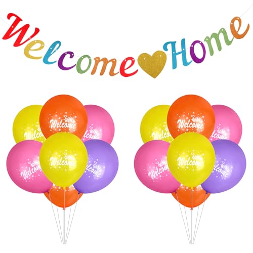Willkommen Zuhause Herzlich Willkommen Girlande mit 7 Stück Luftballons, Home Deko Wilkommensdeko Zuhause, Welcome Home Baby Dekoration für Einweihungsparty, Geburt, Babyshower(Englisch) von Jeqqinuz