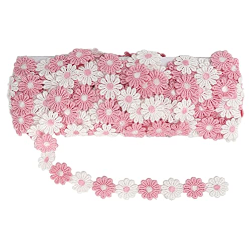 Jerliflyer Gänseblümchen-Patches, 15 Yards, Polyester, süße rosa-weiße Blume, breite Anwendung, Blumen-Patches zum Nähen, Sticken, DIY von Jerliflyer