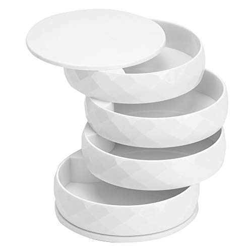 Jerliflyer Tower Schmuckdose, multifunktionale Schmuckschatulle, rund, mehrlagig, Schmuck-Organizer, drehbares Schmuckkästchen für Ohrringe, Ringe, Halsketten, Armbänder(Weiß) von Jerliflyer