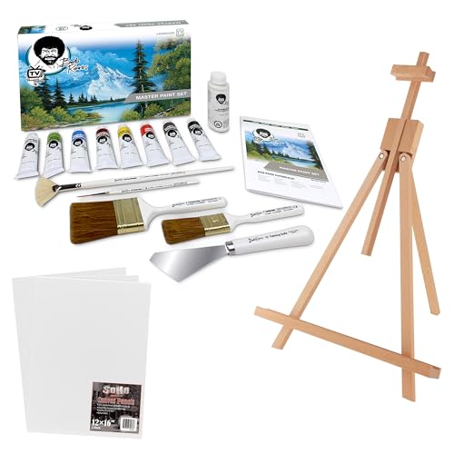 Bob Ross Master Artist Ölfarben-Set mit Holz-Tischplatte, Reisekunst-Staffelei und Leinwandpaneelen (3 Stück) – 30,5 x 40,6 cm (3 Stück) von Jerry's Artarama
