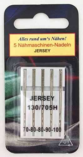 5 JERSEY Nähmaschinennadeln - Nähmaschinen Nadeln - Maschinennadeln - Nähnadeln - Nähmaschine - 130R/705H - Nr. 70-100 von Jersey