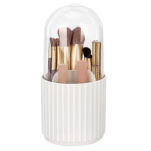 JessLab Make-Up Pinselhalter mit Deckel, 360 Grad drehbare Makeup Pinsel Veranstalter Spinning Kosmetik Halter Pinsel Lagerung Box Display für Bad Eitelkeit Arbeitsplatte, Weiß von JessLab
