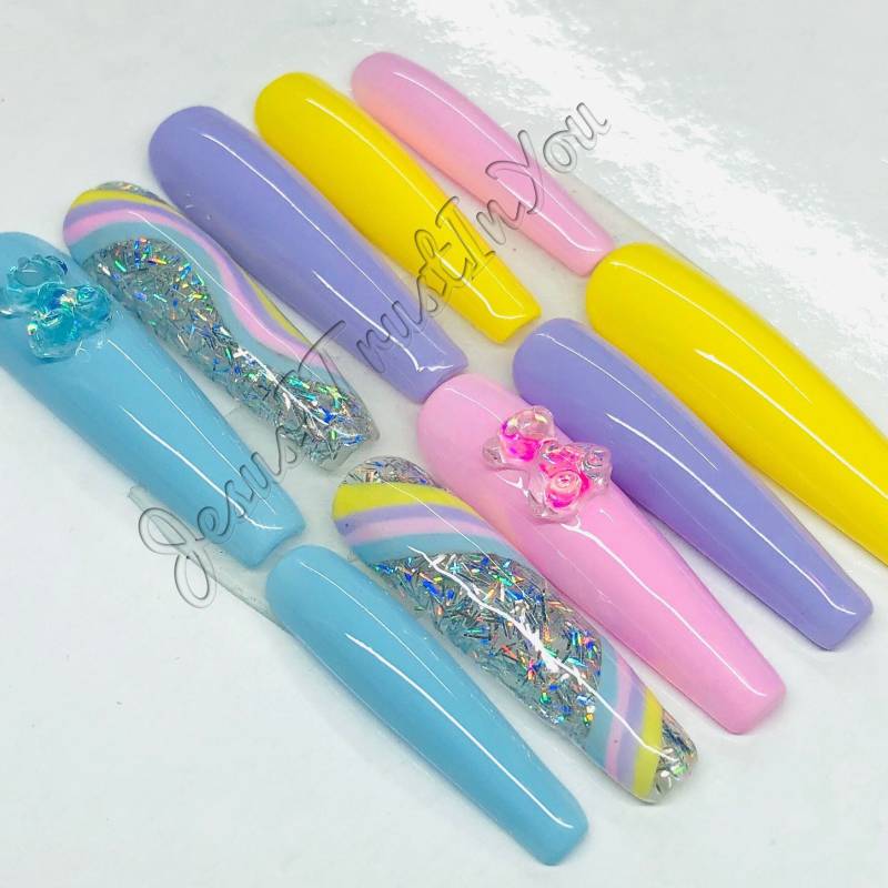 Beary Cute - Xxl Ballerina Gelpresse Auf Nägeln| Wiederverwendbare Nägel | Lange Geschenke Für Sie| Strasssteine Makartt Kleber von JesusItrustInYouCo