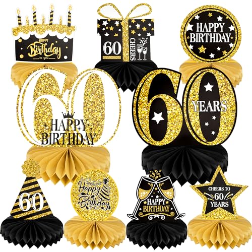 60. Geburtstag Dekoration Set, 9 Stück Geburtstag Deko, Schwarz Gold Papier 3D Waben Bienenwabe Mittelstücke Tischdekoration für Männer und Frauen Geburtstagsparty Dekoration Zubehör 60. Geburtstag Dekoration Set, 9 Stück Geburtstag Deko, Schwarz Gold Papier 3D Waben Bienenwabe Mittelstücke Tischdekoration für Männer und Frauen Geburtstagsparty Dekoration Zubehör von Jesustree