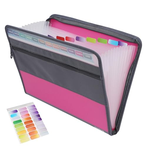 Fächermappe A4 Dokumentenmappe 13 Fächern Erweiterbar Datei Organizer, Tragbare Dokumententasche mit Reißverschluss und Etiketten für Büro Schule Geschäftsreise, Rosa Fächermappe A4 Dokumentenmappe 13 Fächern Erweiterbar Datei Organizer, Tragbare Dokumententasche mit Reißverschluss und Etiketten für Büro Schule Geschäftsreise, Rosa von Jesustree