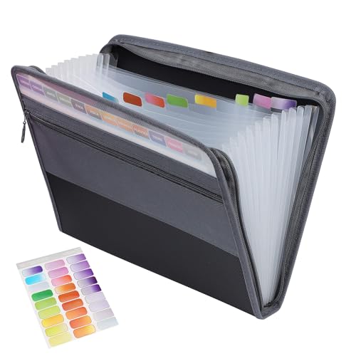 Fächermappe A4 Dokumentenmappe 13 Fächern Erweiterbar Datei Organizer, Tragbare Dokumententasche mit Reißverschluss und Etiketten für Büro Schule Geschäftsreise, Schwarz Fächermappe A4 Dokumentenmappe 13 Fächern Erweiterbar Datei Organizer, Tragbare Dokumententasche mit Reißverschluss und Etiketten für Büro Schule Geschäftsreise, Schwarz von Jesustree