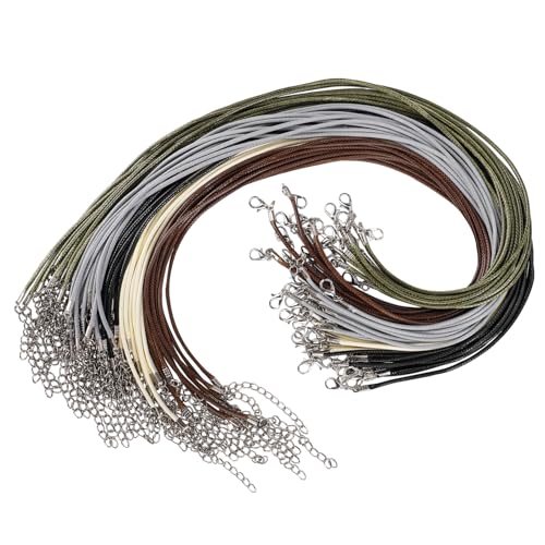 Halskettenschnur mit Hummer Schließe und Verlängerungskette Seil, 50 Stück 2 mm Gewachste Halskette Schnur für DIY-Armband, Halskette, Schmuck Handwerk, 45cm (5 Farben) von Jesustree
