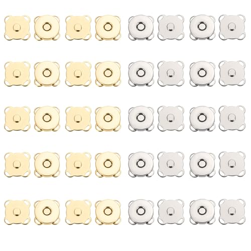 Magnetische Knöpfe, 20 Stück 14mm Magnetknöpfe Magnetverschluss Druckknöpfe für DIY Nähen Handwerk Taschen Handtaschen Geldtasche Kleidung (Gold und Silber) von Jesustree