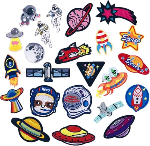 Patches zum Aufbügeln 23 Stück Patch Sticker DIY Kleidung Patches Aufkleber Raum Astronaut Serie für T-Shirt Jeans Kleidung Taschen von Jesustree