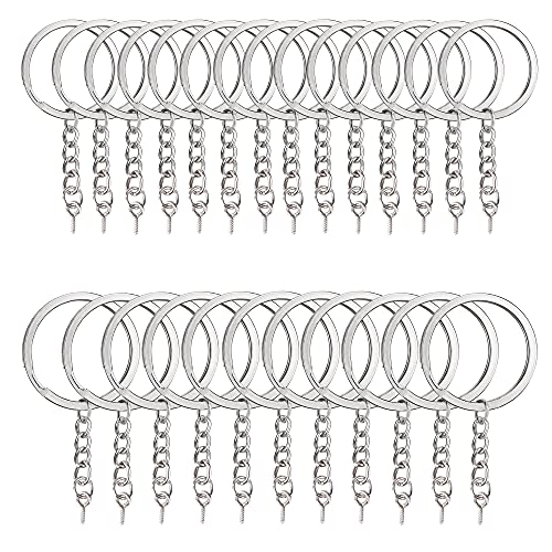 Schlüsselringe mit Kette, Schlüsselanhänger mit Schraubenaugen Pins, Metall Keyring Chain Swivel Schlüsselhaken Schlüsselring für DIY Basteln, Handwerk Schmuck (60 Stück) von Jesustree