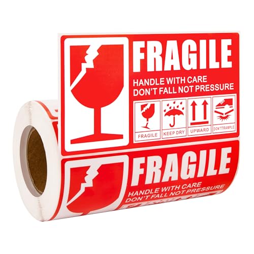 Zerbrechliche Aufkleber, 300 Stück FRAGILE, 70x130mm Fragile Stickers White-red vorsicht glas Klebeetikett Warnhinweis "Handle with Care - Fragile, selbstklebendes Papier- versandetiketten von Jesustree