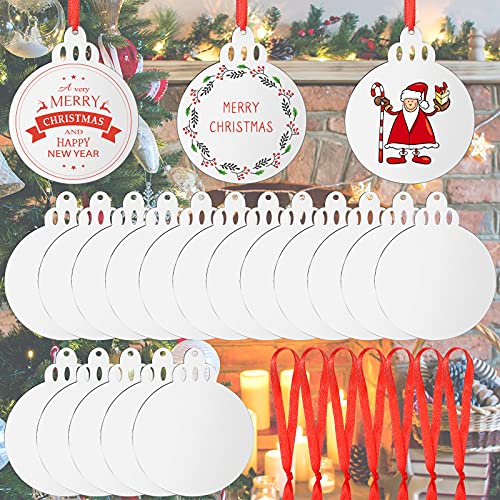 18 Stück Weihnachts-Sublimations-Anhänger, doppelseitig, MDF, personalisierbar, blanko, zum Aufhängen, weiß, Sublimation, Ornament mit rotem Band für DIY-Dekoration, Handwerk 18 Stück Weihnachts-Sublimations-Anhänger, doppelseitig, MDF, personalisierbar, blanko, zum Aufhängen, weiß, Sublimation, Ornament mit rotem Band für DIY-Dekoration, Handwerk von Jetec