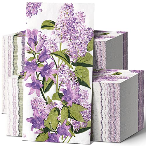 200 Lila Floral Gästeservietten Papierhandtücher für Badezimmer Gästehandtücher Einweg Badezimmer Papier Lila Dekorative Lavendel Servietten Blumen Abendessen Papier Handservietten für Hochzeit von Jetec