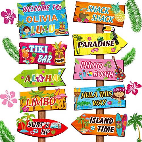 Jetec 20 Stücke Luau Party Welcome Schild, Tropisch Hawaiian Summer Thematische Party Dekorationen Haustür mit 4 Blätter Aufkleber von Jetec